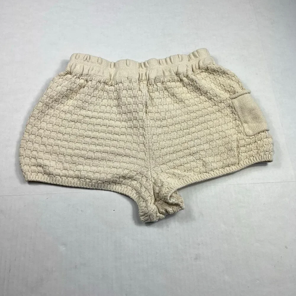 Free People Beach Jacquard Knit Shorts Beige Textured Knit Casual Cozy Comfort S